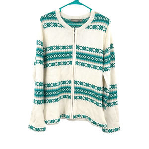 Croft & Barrow size large New with tags zip up cardigan sweater white‎ green